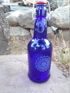 16oz Crown Chakra Om Blue Glass Water Bottle